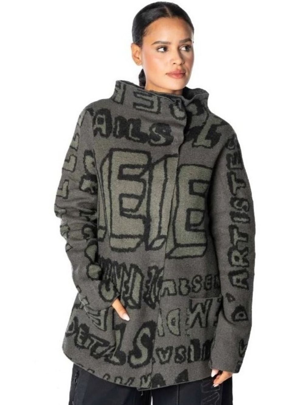 Rundholz Black Label Gray Jungle Jacquard Knit Asymmetric Snap Cardigan Small